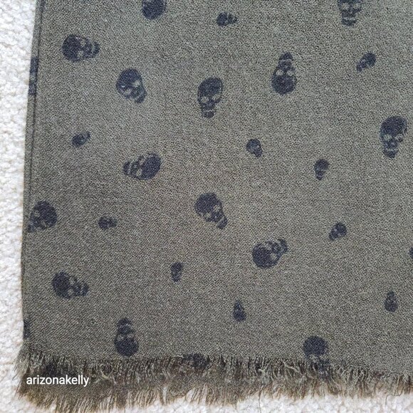 Mossimo Accessories - Mossimo Lightweight Wool Woven Scarf Olive Green Black Skulls